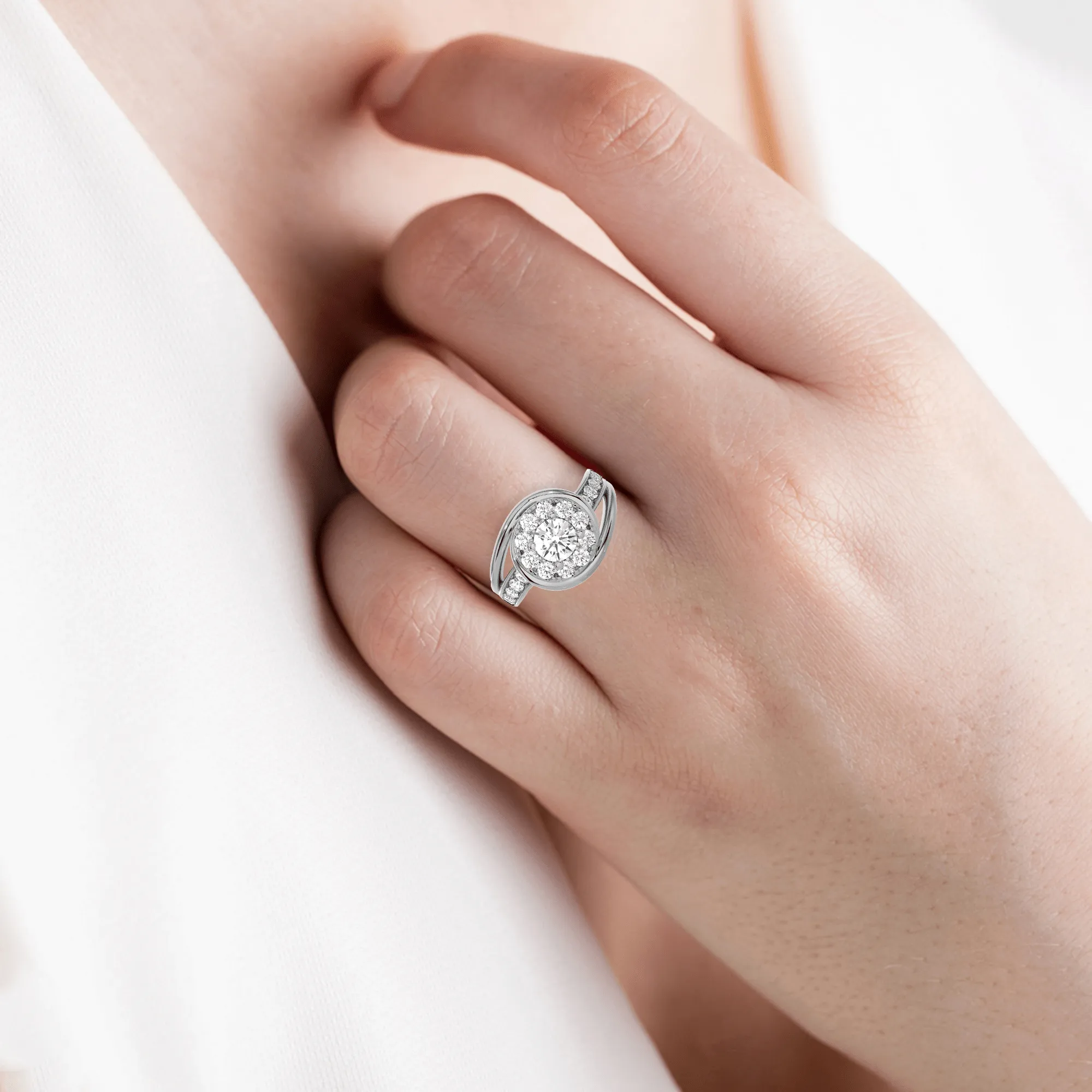 1 1/5 ctw Round Lab Grown Diamond Halo Engagement Ring
