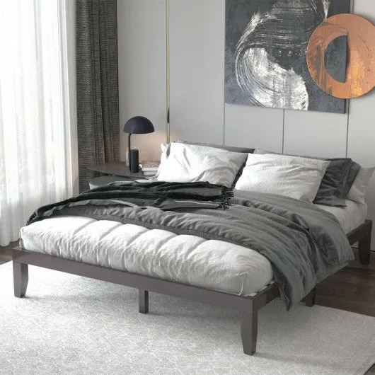 14 Inch King Size Wood Platform Bed Frame-Brown