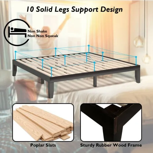 14 Inch King Size Wood Platform Bed Frame-Brown