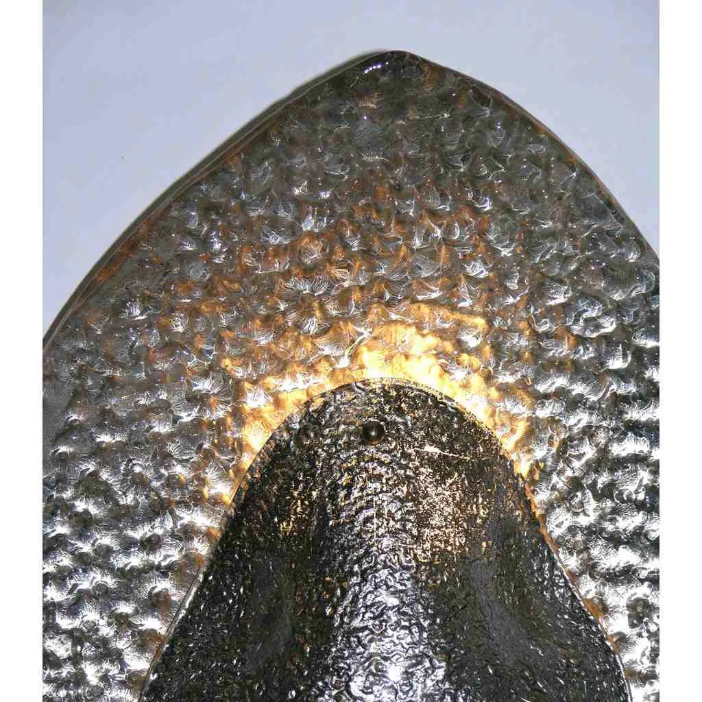 1990s Modern Italian Pair of Silver Finish Textured Murano Glass Concave Sconces
