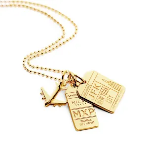 2 Luggage Tag Charms 18" Necklace Gold Vermeil Bundle