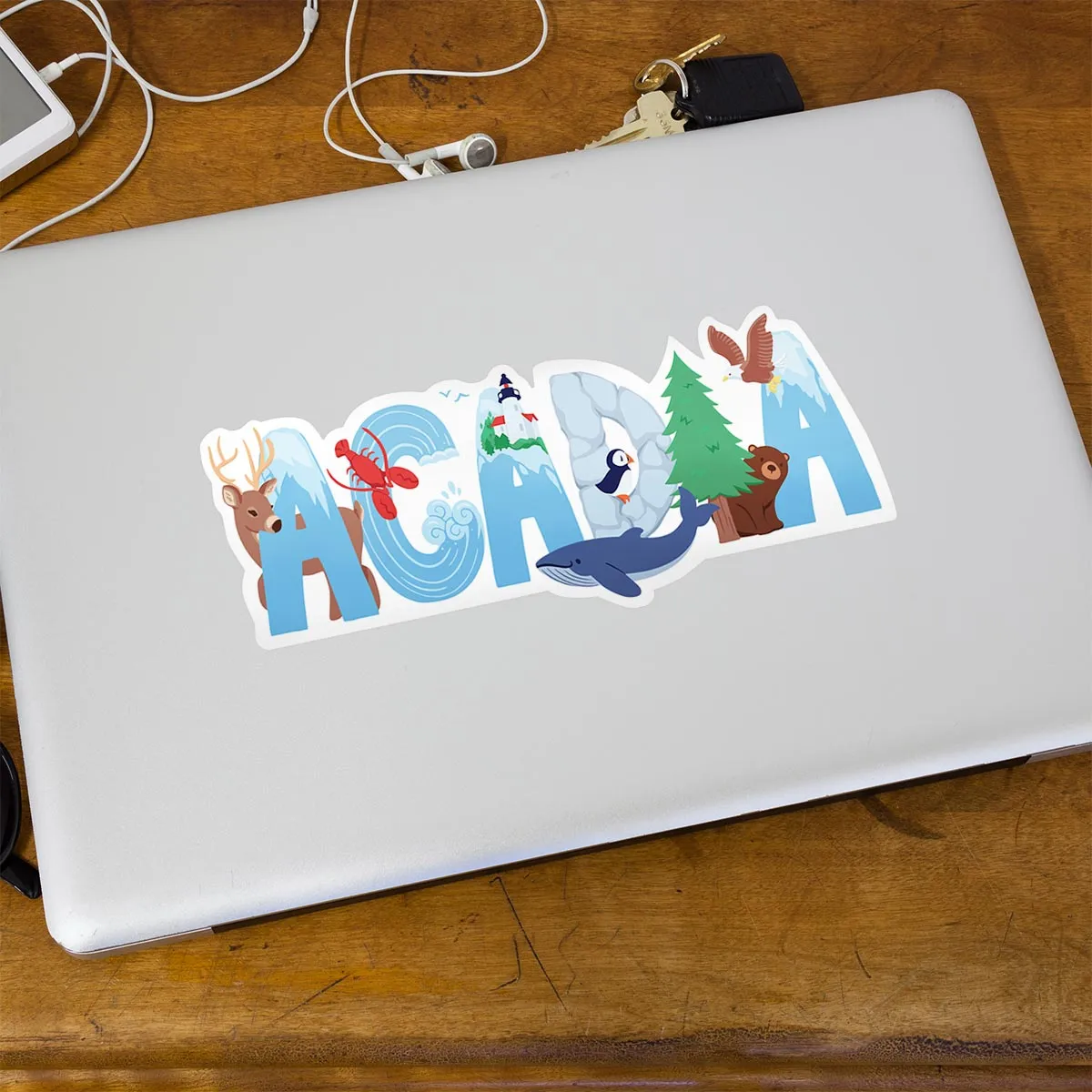 Acadia Maine Whimsical Animals Vinyl Bumper Sticker, National Park Travel Decal