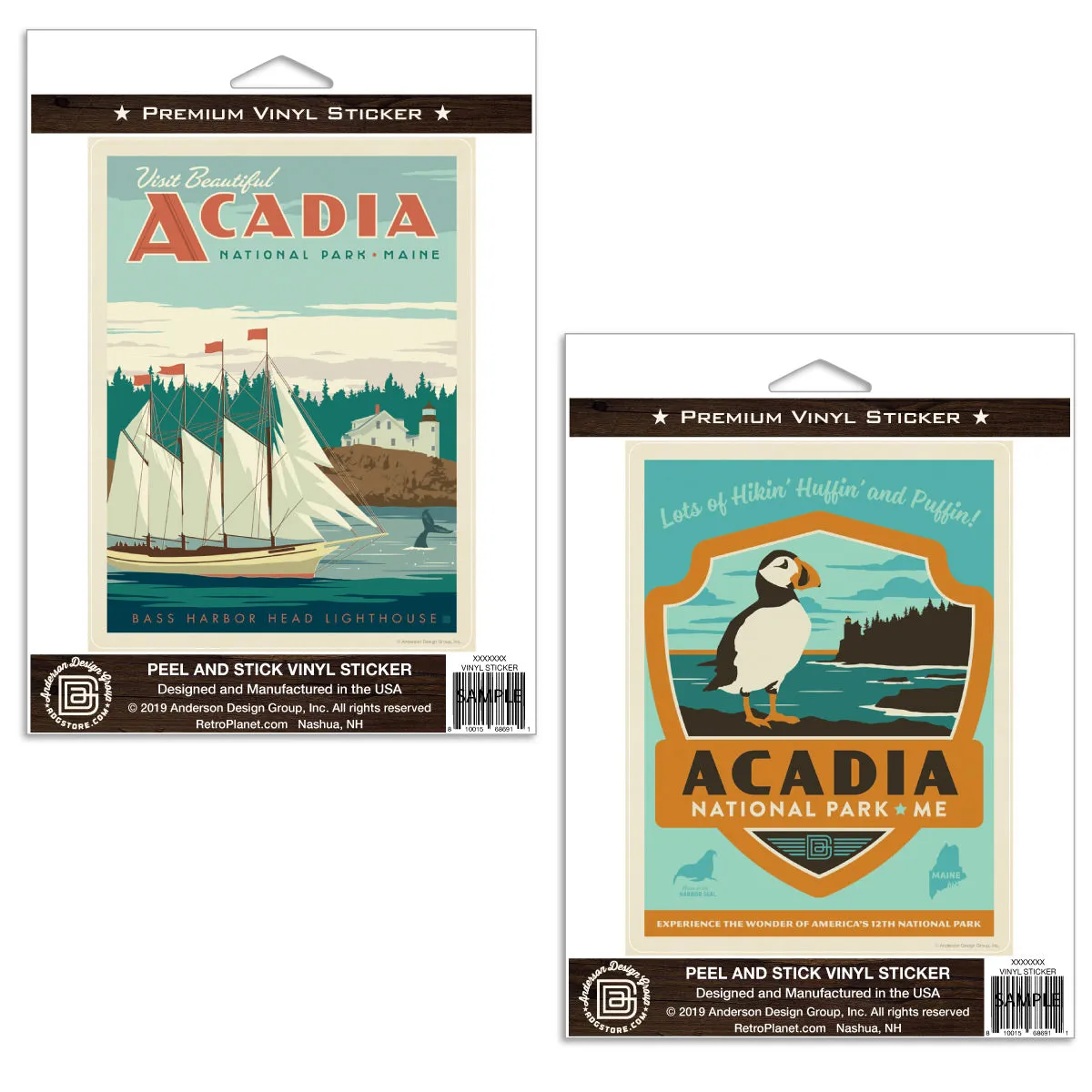 Acadia National Park Bass Harbor Light Maine Sticker Set of 2