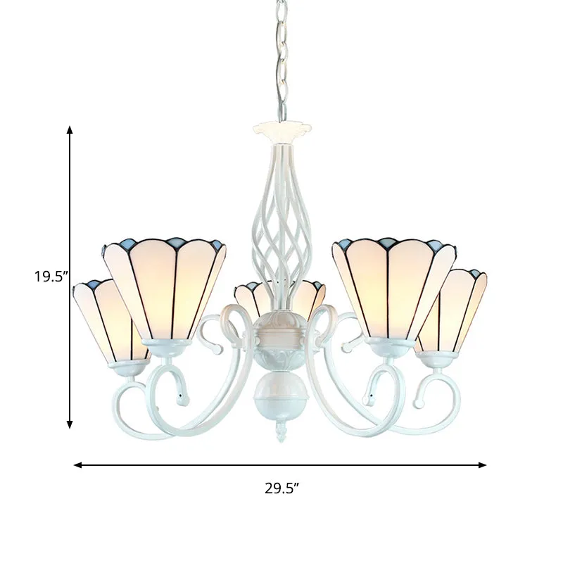 Adjustable Chain Cone Chandelier â€“ 5 Lights, Traditional Pendant Light for Bedroom, White Glass