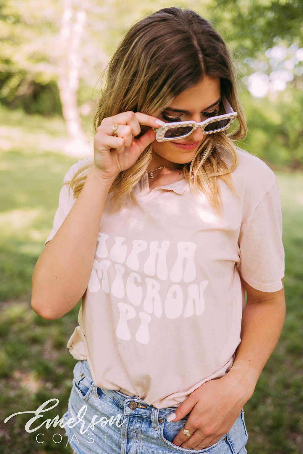 Alpha Omicron Pi PR Pink Notch Tee