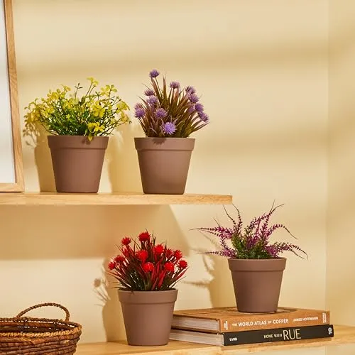 amazon basics Artificial Plants | Realistic Details | Durable Plastic | No Maintenance | Suitable for Various Needs | Ideal for Home and Office Decor | Dimensions: 10 cm X 19 cm (Pack of 4)