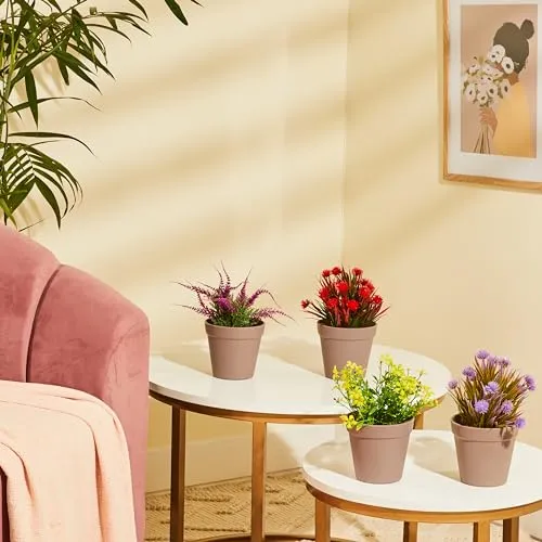 amazon basics Artificial Plants | Realistic Details | Durable Plastic | No Maintenance | Suitable for Various Needs | Ideal for Home and Office Decor | Dimensions: 10 cm X 19 cm (Pack of 4)