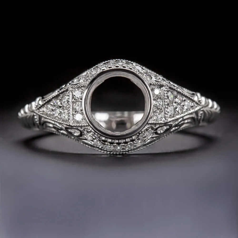 ART DECO ENGAGEMENT MOUNT ROUND BEZEL SET 6MM VINTAGE STYLE SETTING DIAMOND RING