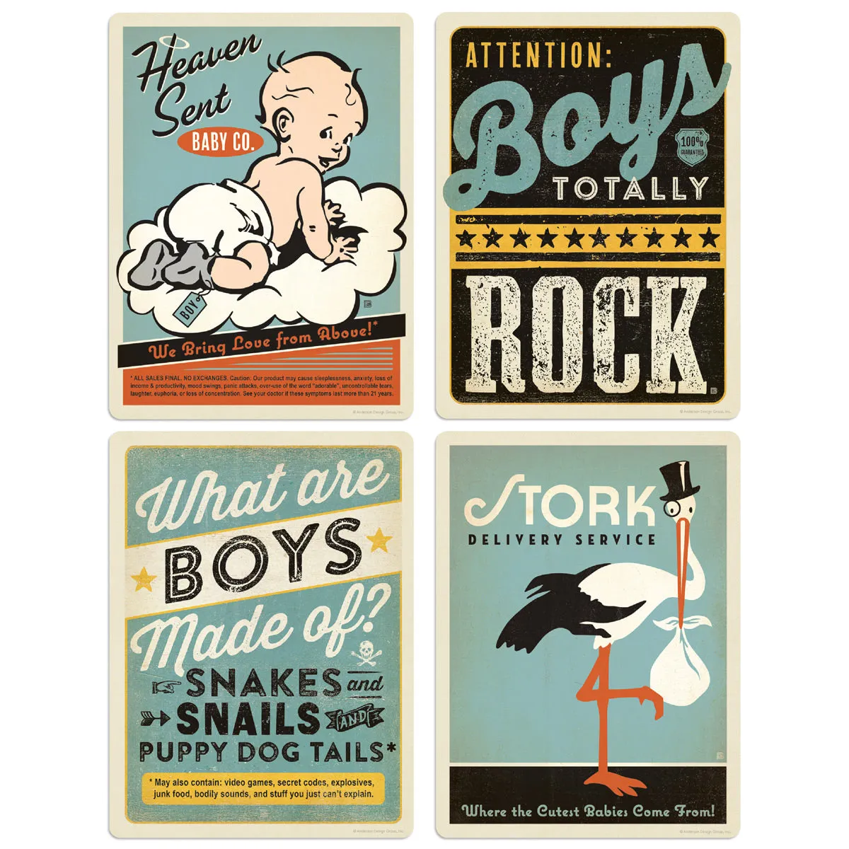 Baby Boys Kids Vinyl Sticker Set of 4