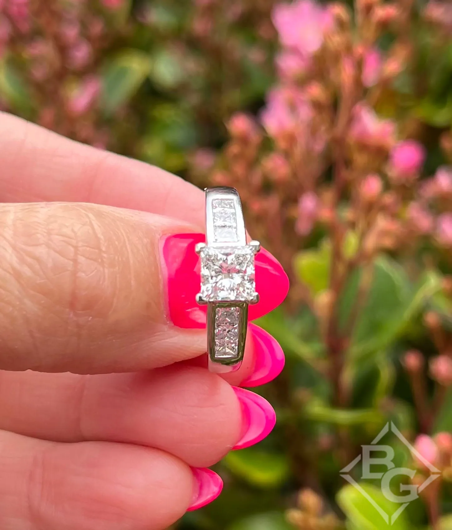 Ben Garelick Elara Princess Cut Channel Set Wide Diamond Engagement Ring
