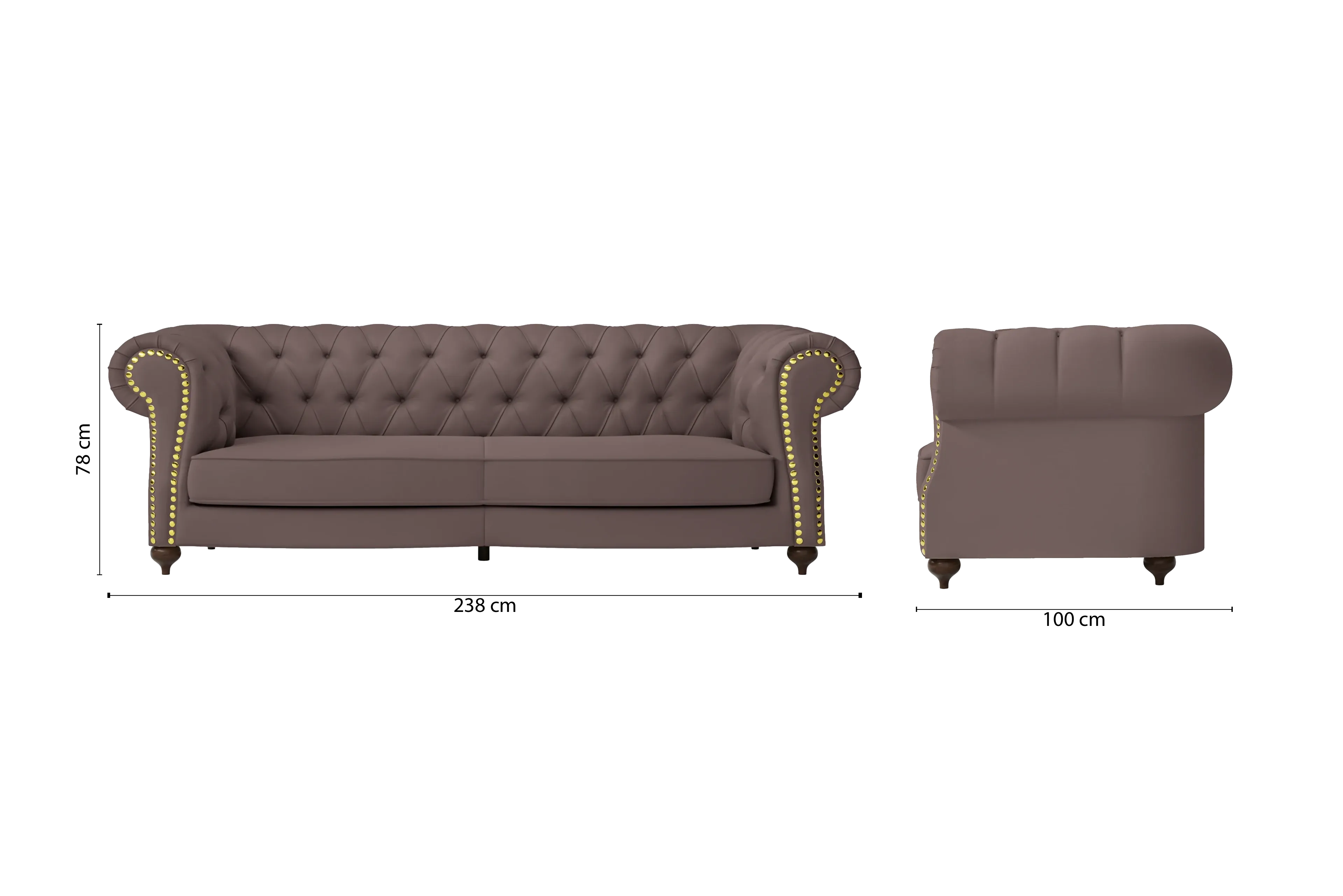 Bitonto 3 Seater Sofa Rose Taupe Leather