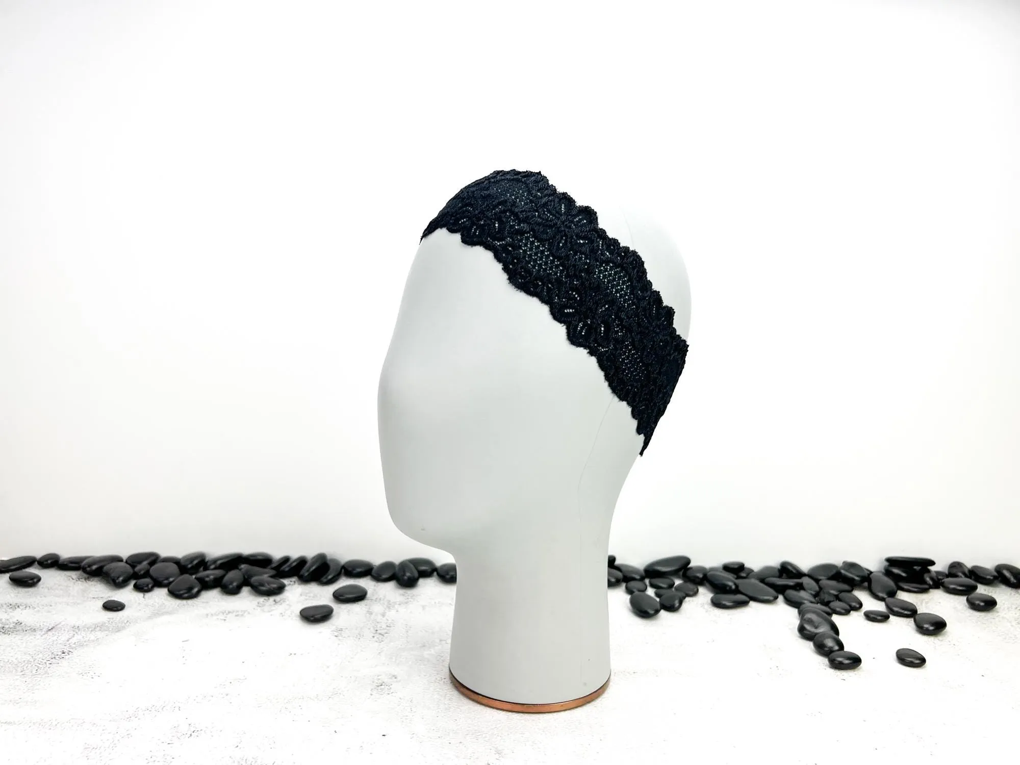 Black Wide Stretch Lace Headband HDB00079