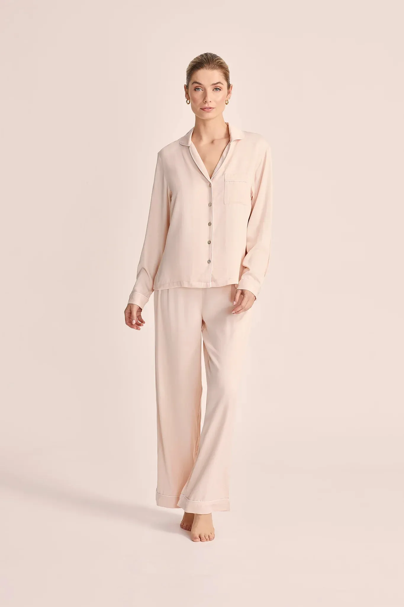 Blush Eva Pyjama Set with White Piping