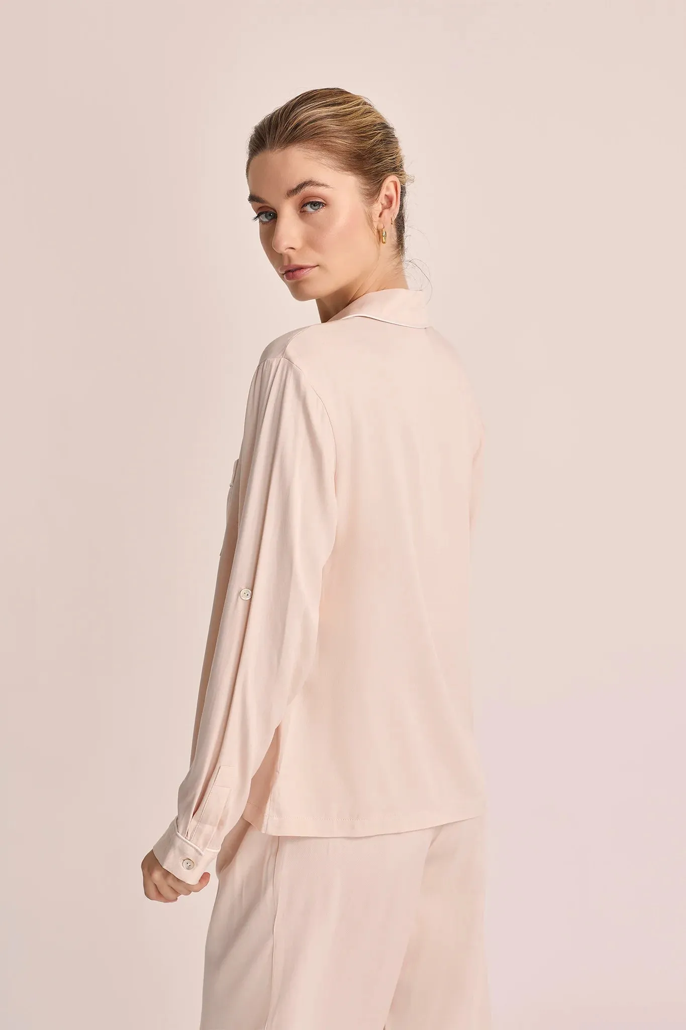 Blush Eva Pyjama Set with White Piping