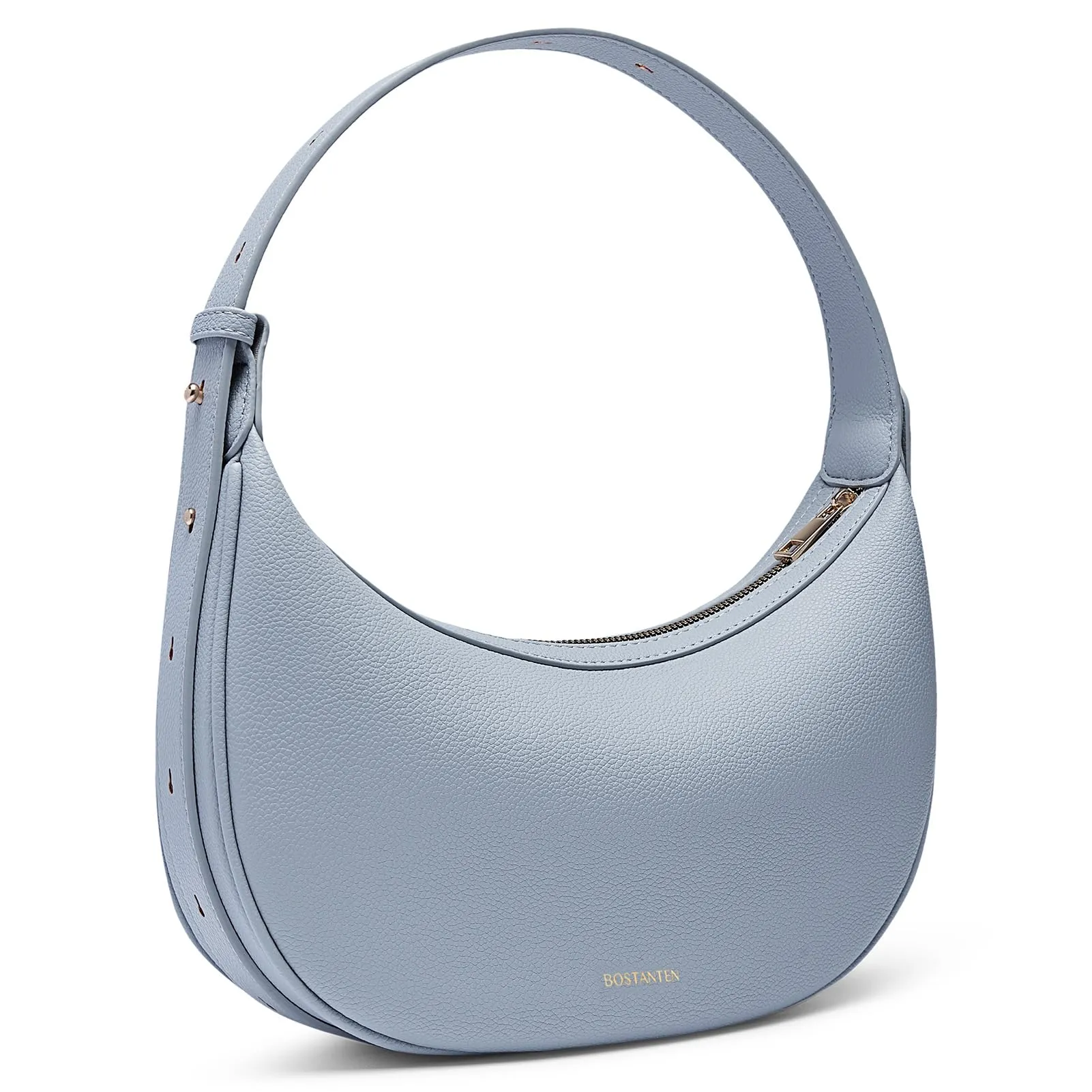 Bostanten Crescent Crossbody Hobo Purse Vegan Leather, Clutch Handbag Adjustable Strap, Light Blue