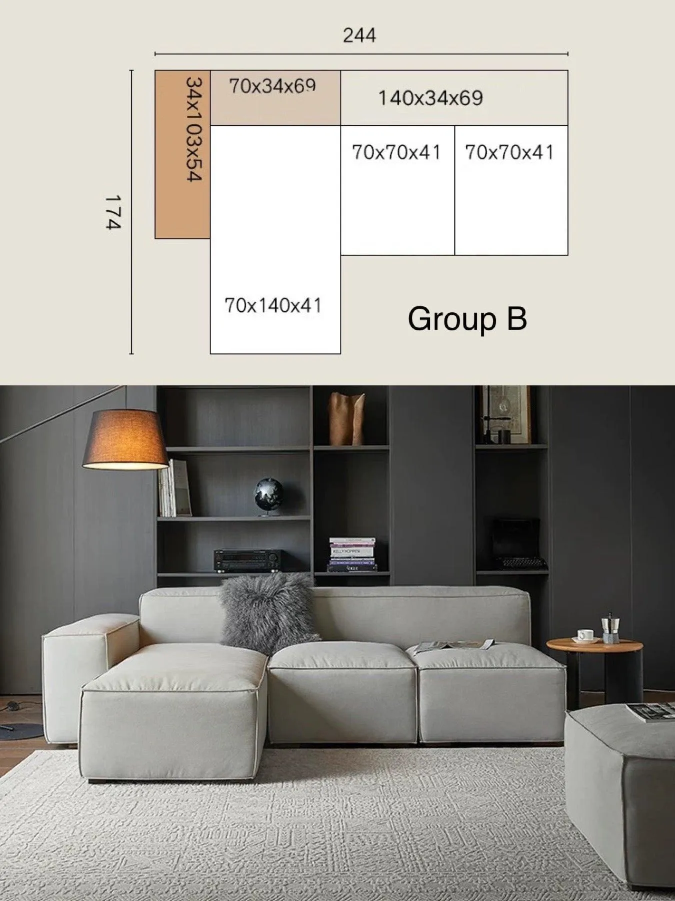 Cavella Sectional Island L-Shape Sofa