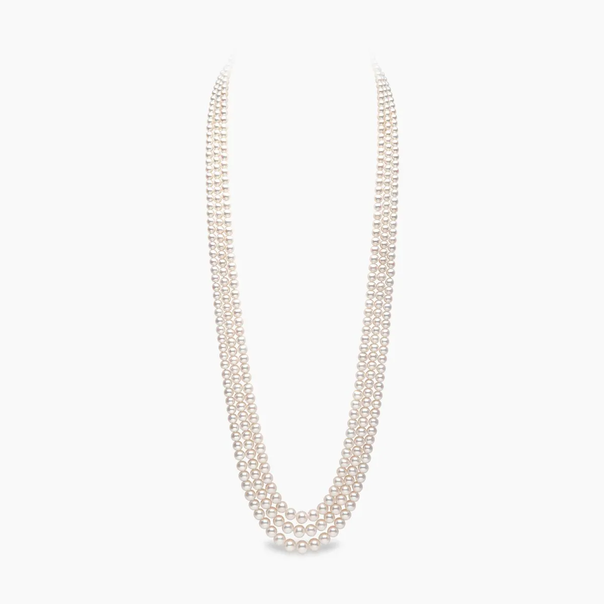 Classic 18K Gold Graduated Triple Row Freshwater Pearl Necklace
