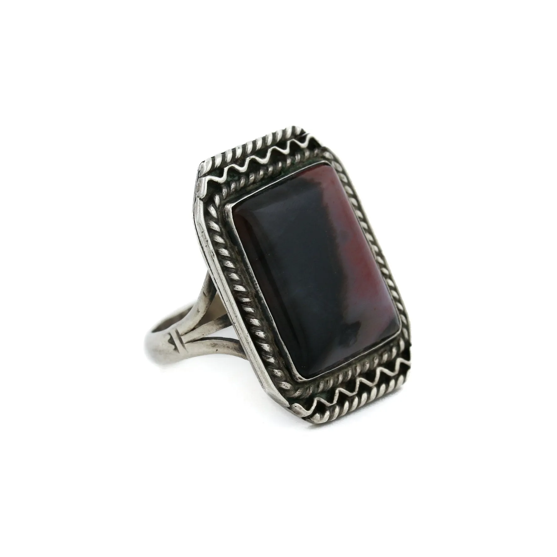 Classic 1970's Square Petrified Wood x Navajo Ring