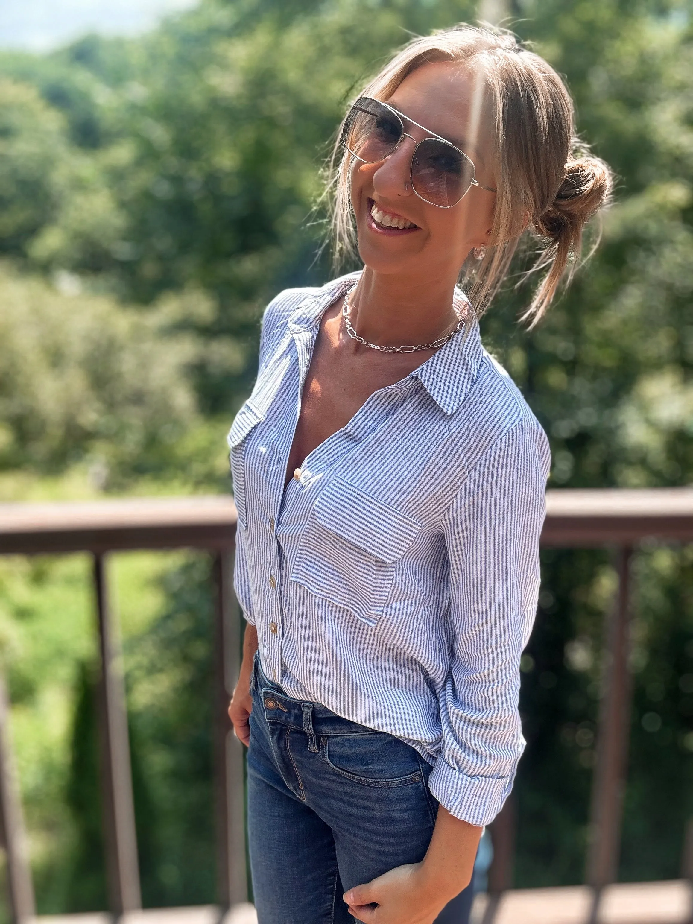 Classic Stripe Button-Down Top