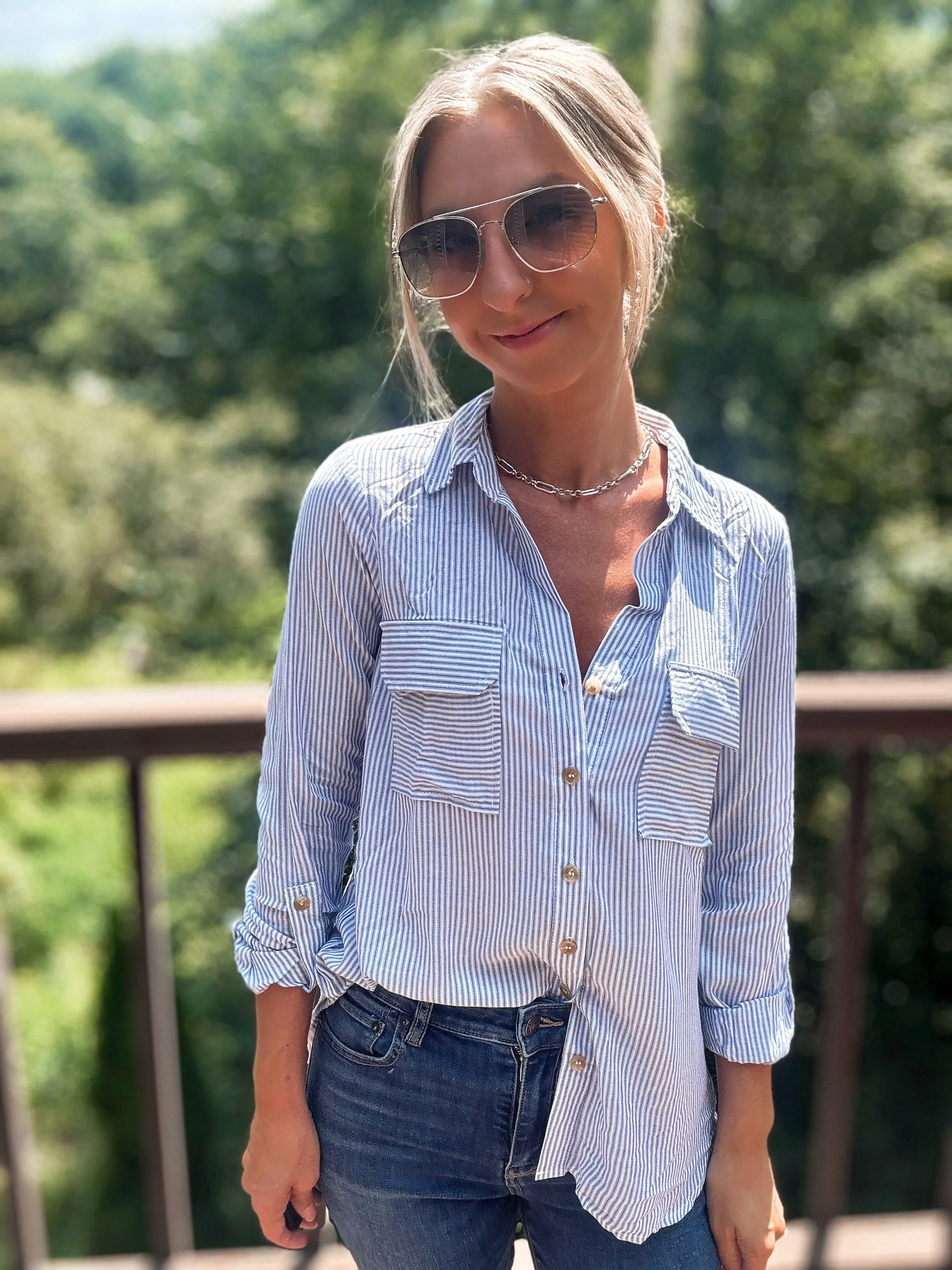 Classic Stripe Button-Down Top