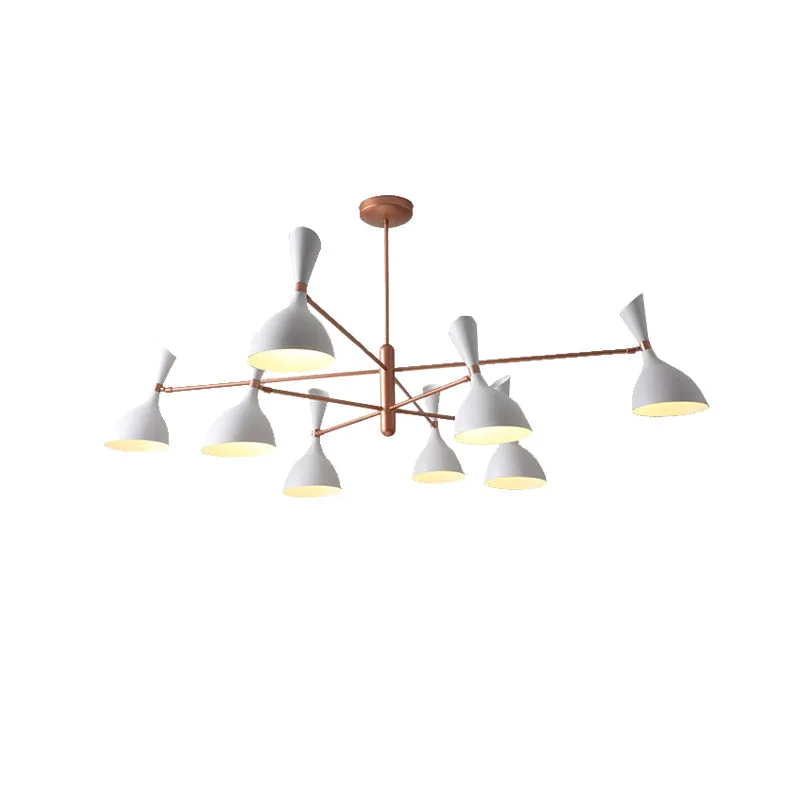 Contemporary Brass Chandelier with Funnel-Shaped Design and Black/White Shade