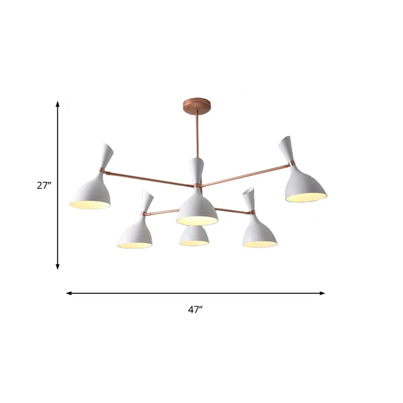 Contemporary Brass Chandelier with Funnel-Shaped Design and Black/White Shade