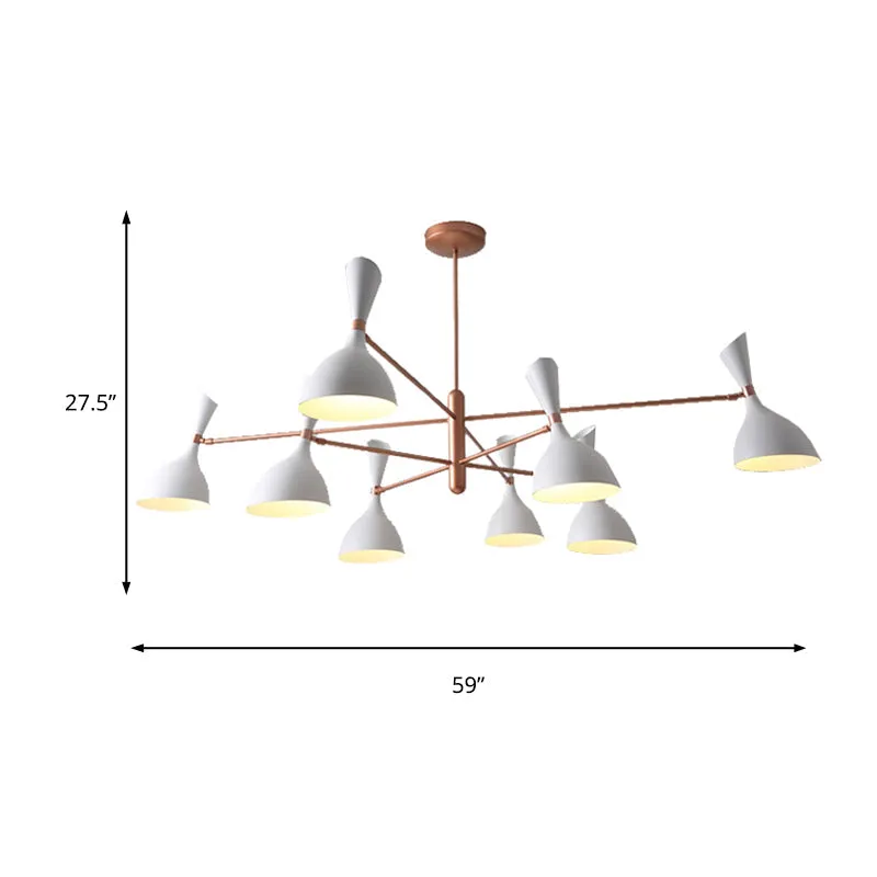 Contemporary Brass Chandelier with Funnel-Shaped Design and Black/White Shade