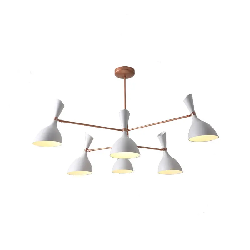 Contemporary Brass Chandelier with Funnel-Shaped Design and Black/White Shade