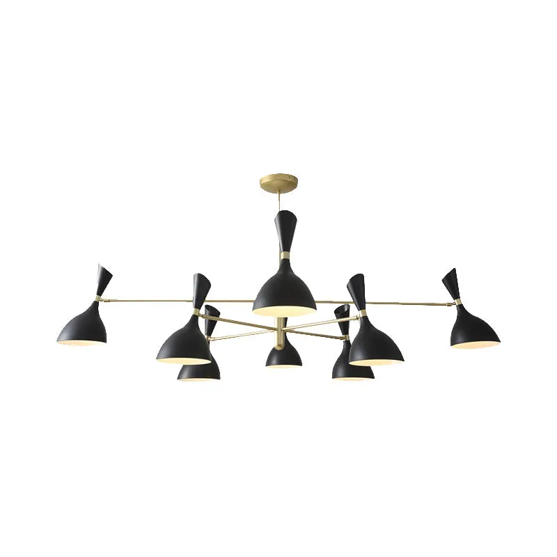 Contemporary Brass Chandelier with Funnel-Shaped Design and Black/White Shade