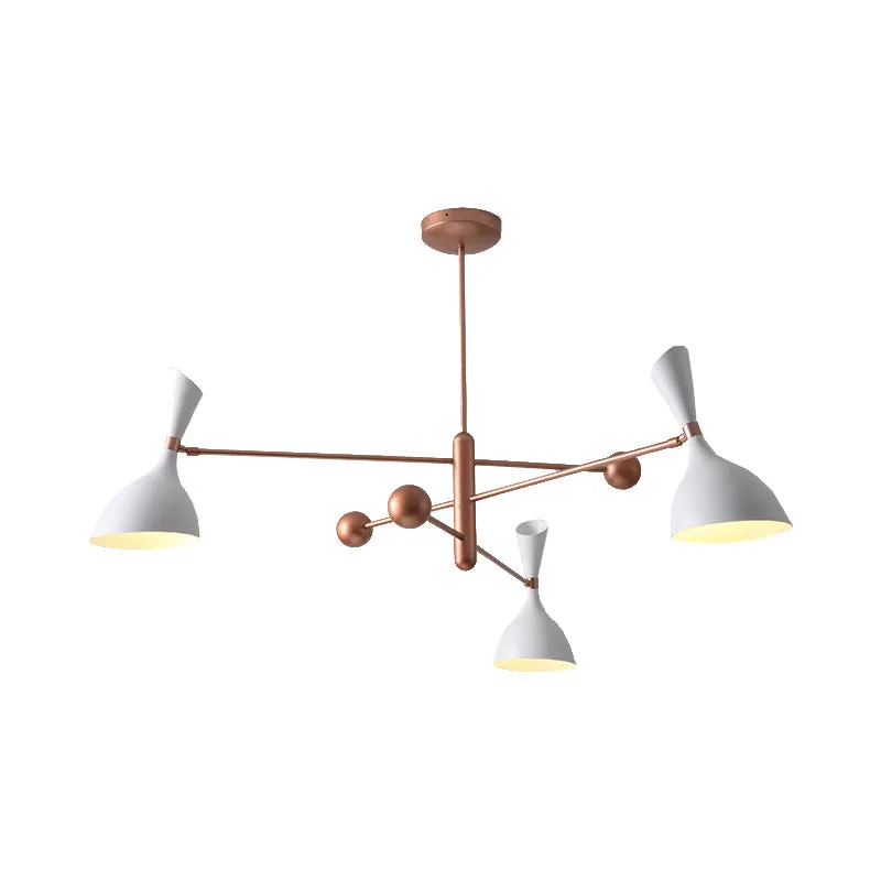 Contemporary Brass Chandelier with Funnel-Shaped Design and Black/White Shade