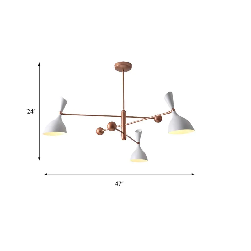 Contemporary Brass Chandelier with Funnel-Shaped Design and Black/White Shade