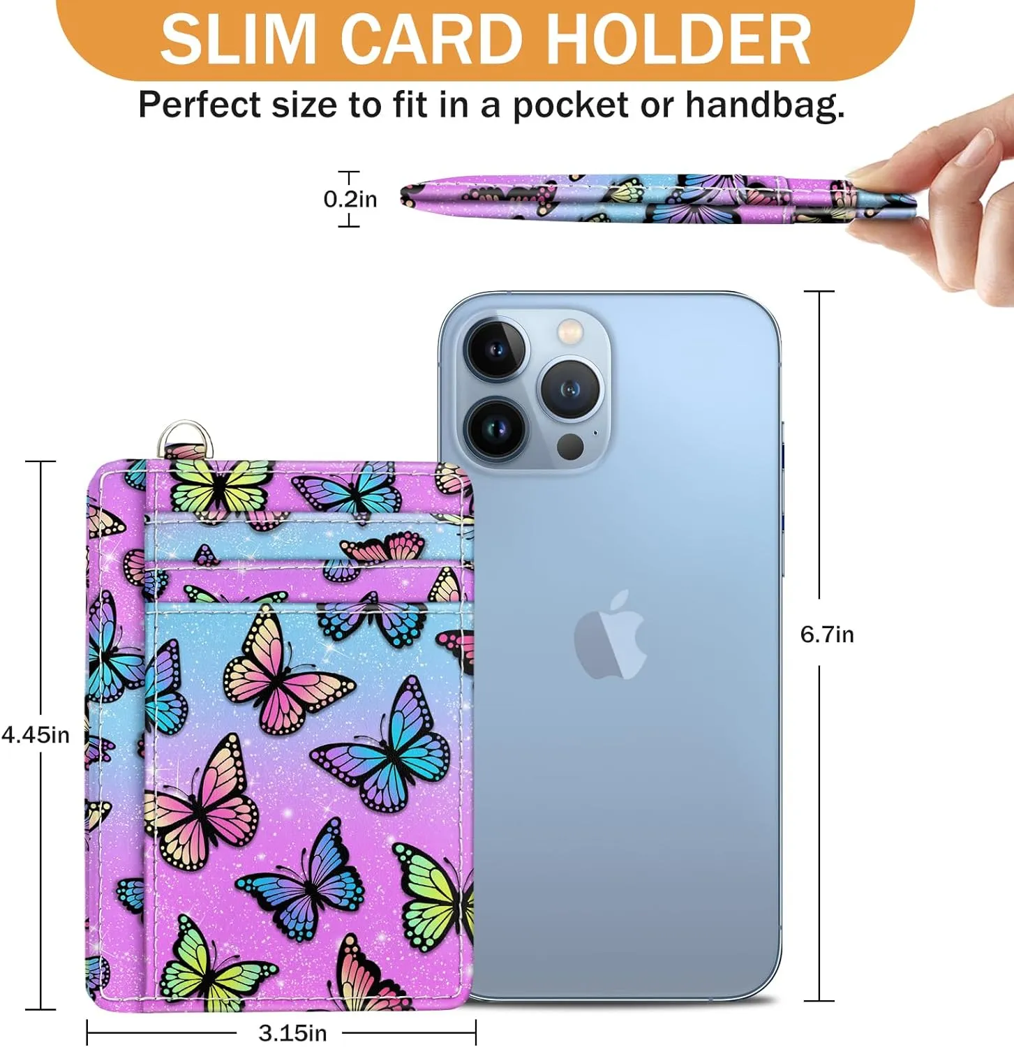 Credit Card Holder Slim Wallet, Butterfly RFID Wallet Women Front Pocket Small Card Holder, Travel Cute Funny Thin Card Case ID Window PU Leather RFID Blocking Card Organizer Gifts Girls