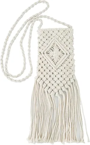 Eiyye Boho Purse Crochet Women's Crossbody Handbags Handmade Purse with Tassel, Lightweight Shoulder Bag Mini Bag(White)