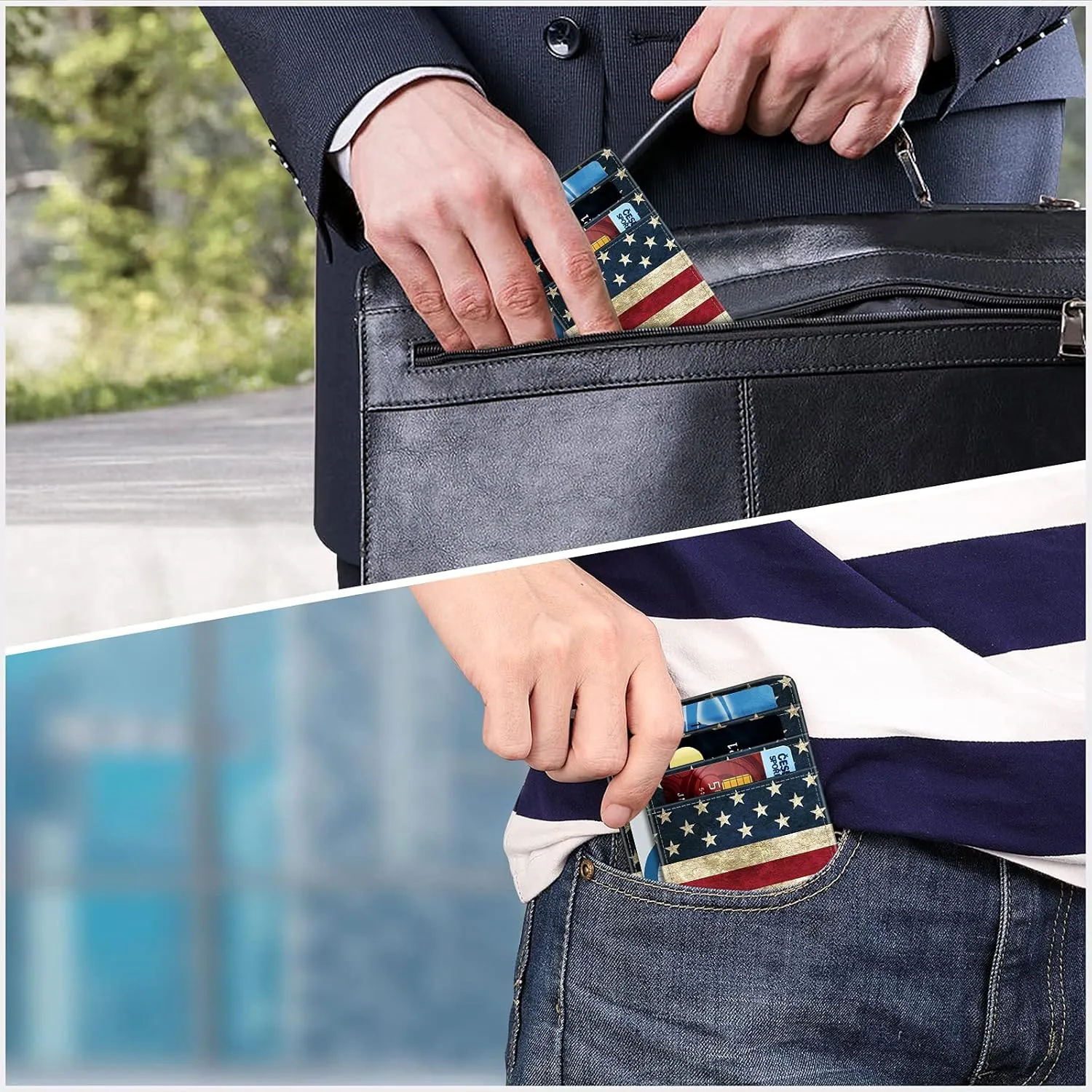 FINTIE Slim Minimalist Front Pocket Wallet, RFID Blocking Credit Card Holder Card Cases with ID Window for Men Women (US-Flag)