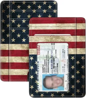 FINTIE Slim Minimalist Front Pocket Wallet, RFID Blocking Credit Card Holder Card Cases with ID Window for Men Women (US-Flag)