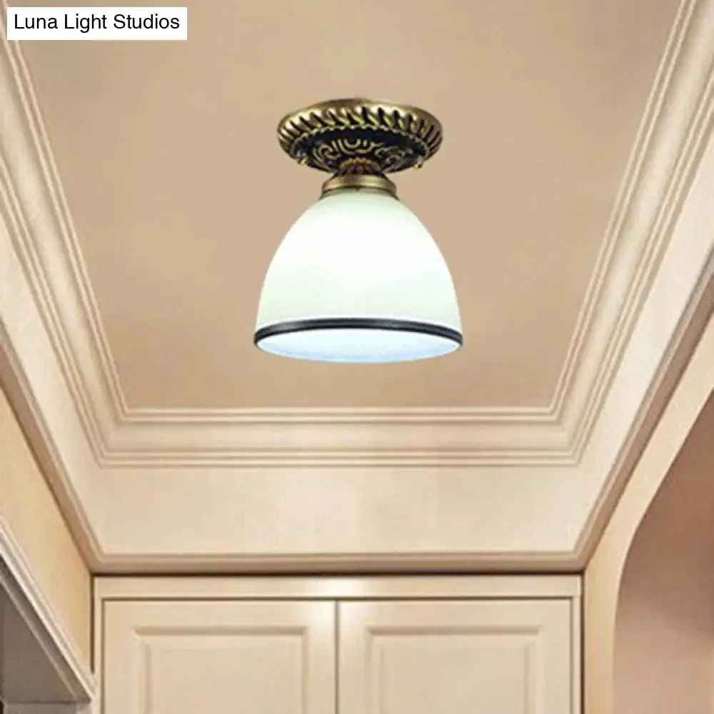 Frosted Glass Semi Flush Mount Vintage Bronze Bell Ceiling Light