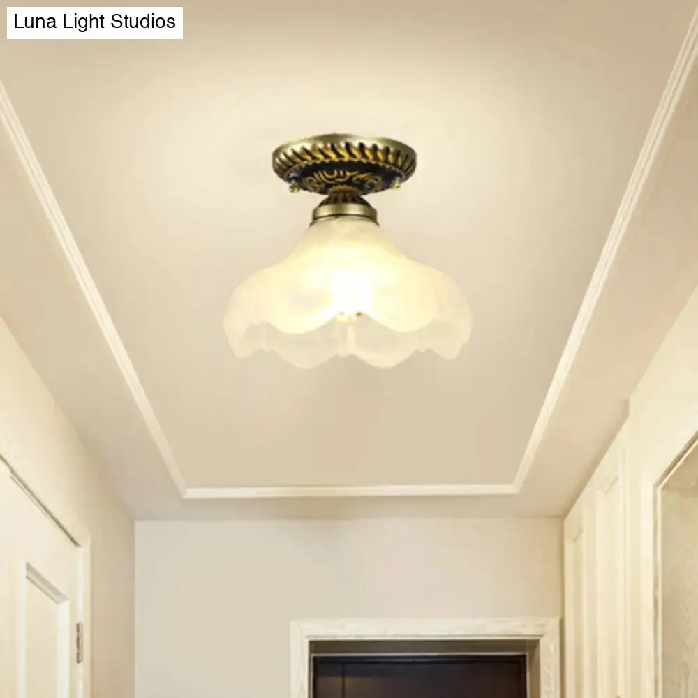 Frosted Glass Semi Flush Mount Vintage Bronze Bell Ceiling Light
