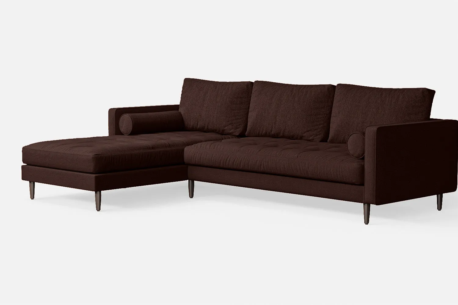 Gela 3 Seater Left Hand Facing Chaise Lounge Corner Sofa Coffee Brown Linen Fabric