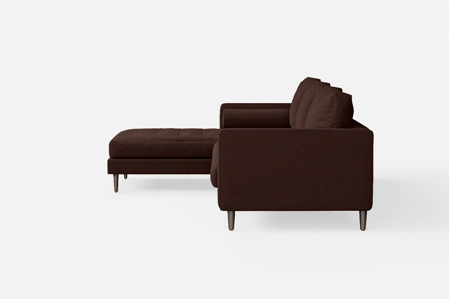 Gela 3 Seater Left Hand Facing Chaise Lounge Corner Sofa Coffee Brown Linen Fabric