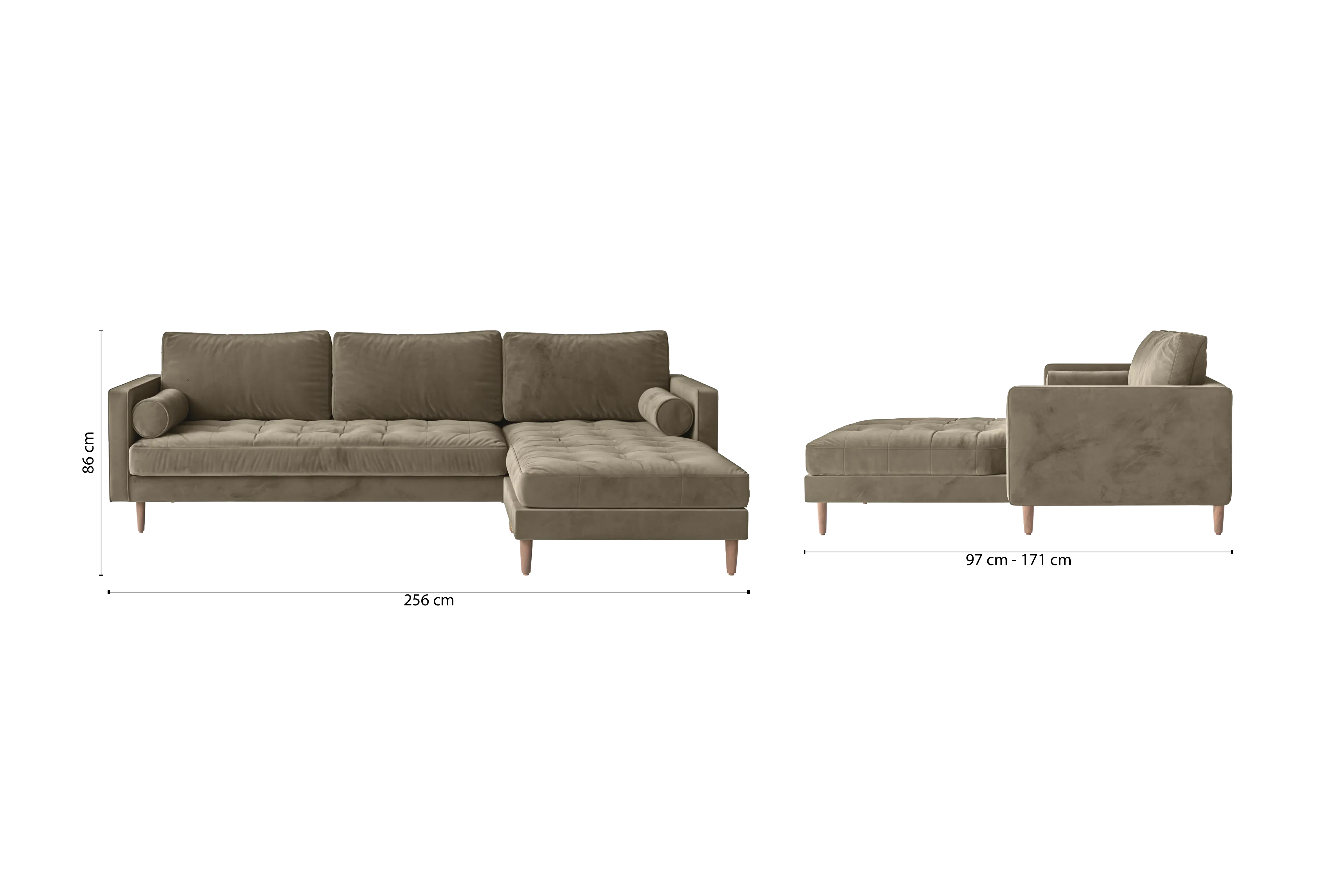 Gela 3 Seater Right Hand Facing Chaise Lounge Corner Sofa Sand Velvet