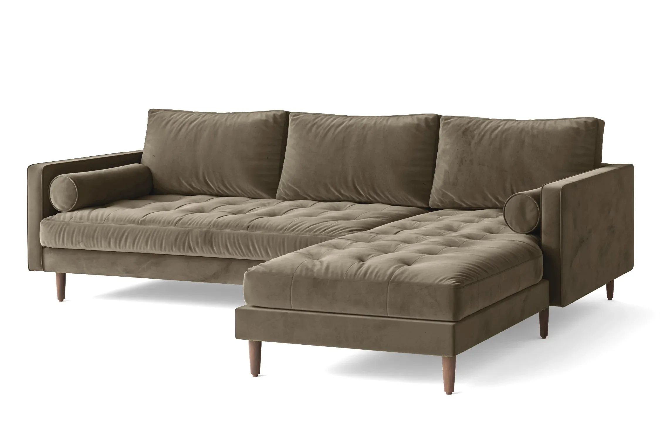 Gela 3 Seater Right Hand Facing Chaise Lounge Corner Sofa Sand Velvet