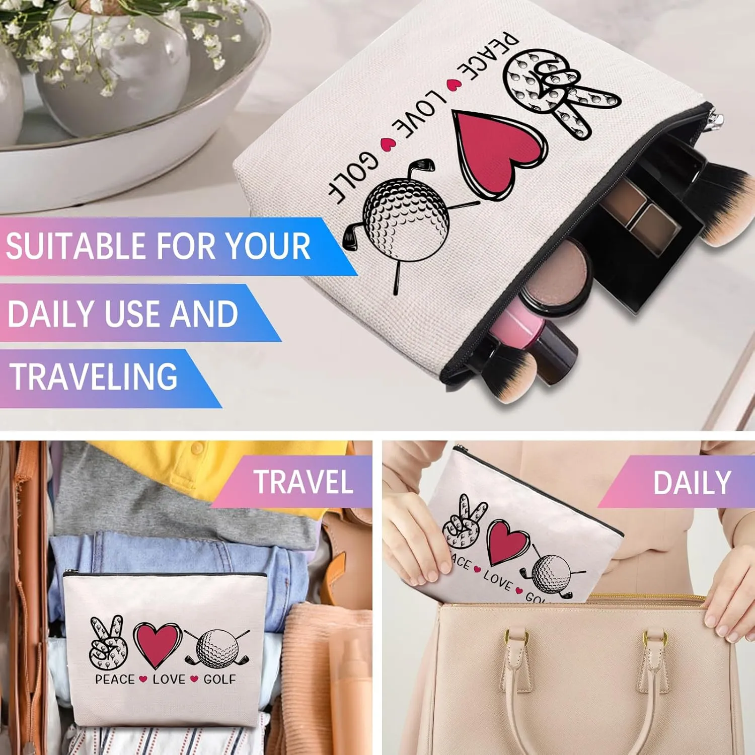 Golf Gifts Makeup Cosmetic Bag, Birthday Gifts for Golf Lover, Golfing Gift for Golfer Women Pouch