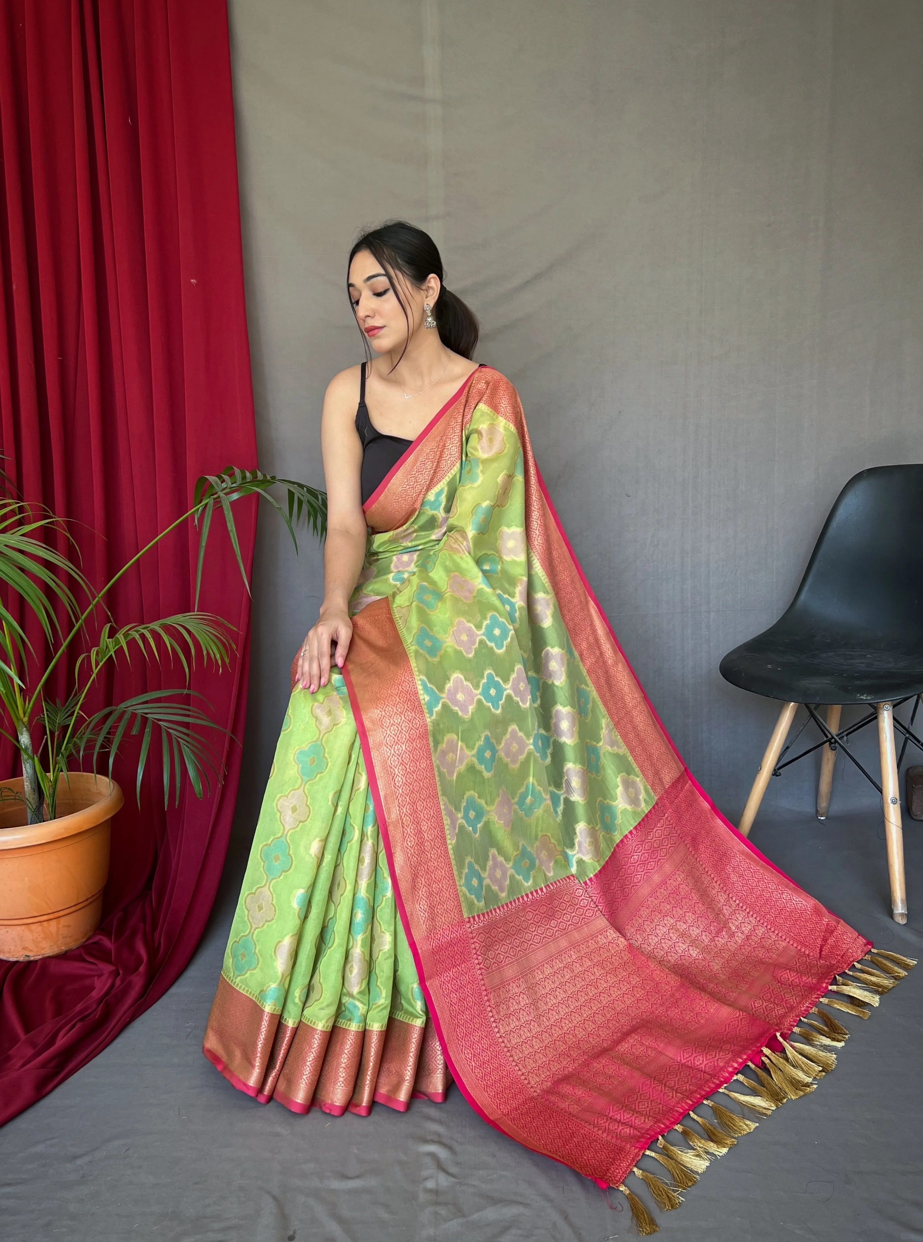 Green Saree in Organza