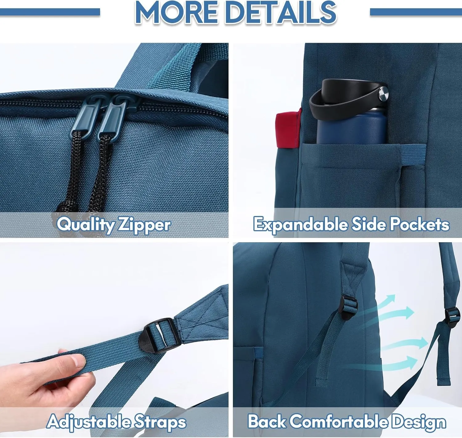 Haimont Backpack Work, Travel, Laptop Bookbag with Water Bottle Pocket, 20L Casual Daypack, Navy/Red