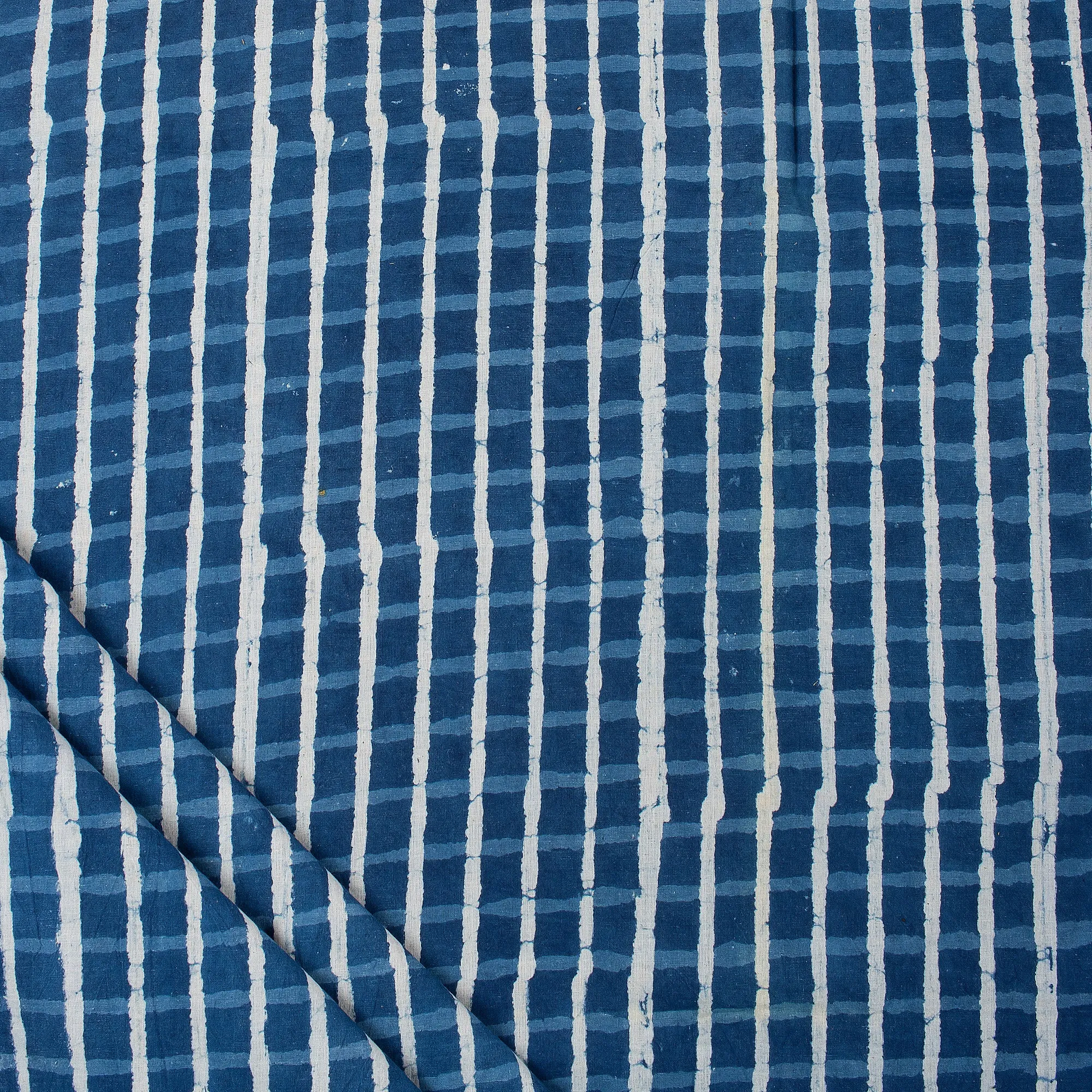 Hand Block Striped Indigo Cotton Fabric
