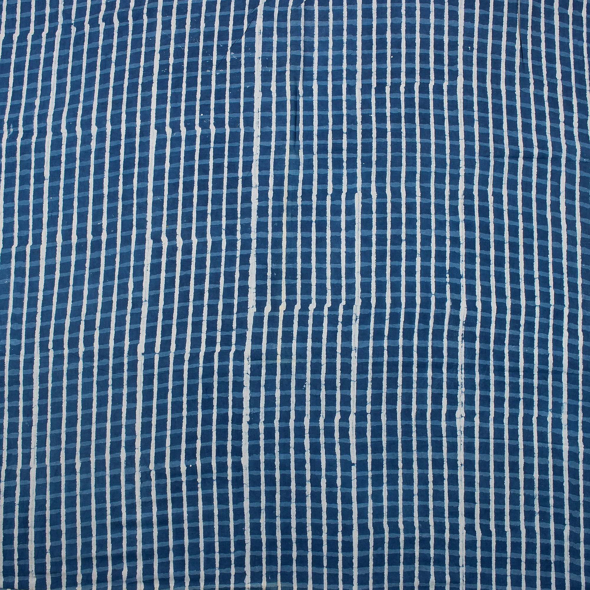 Hand Block Striped Indigo Cotton Fabric