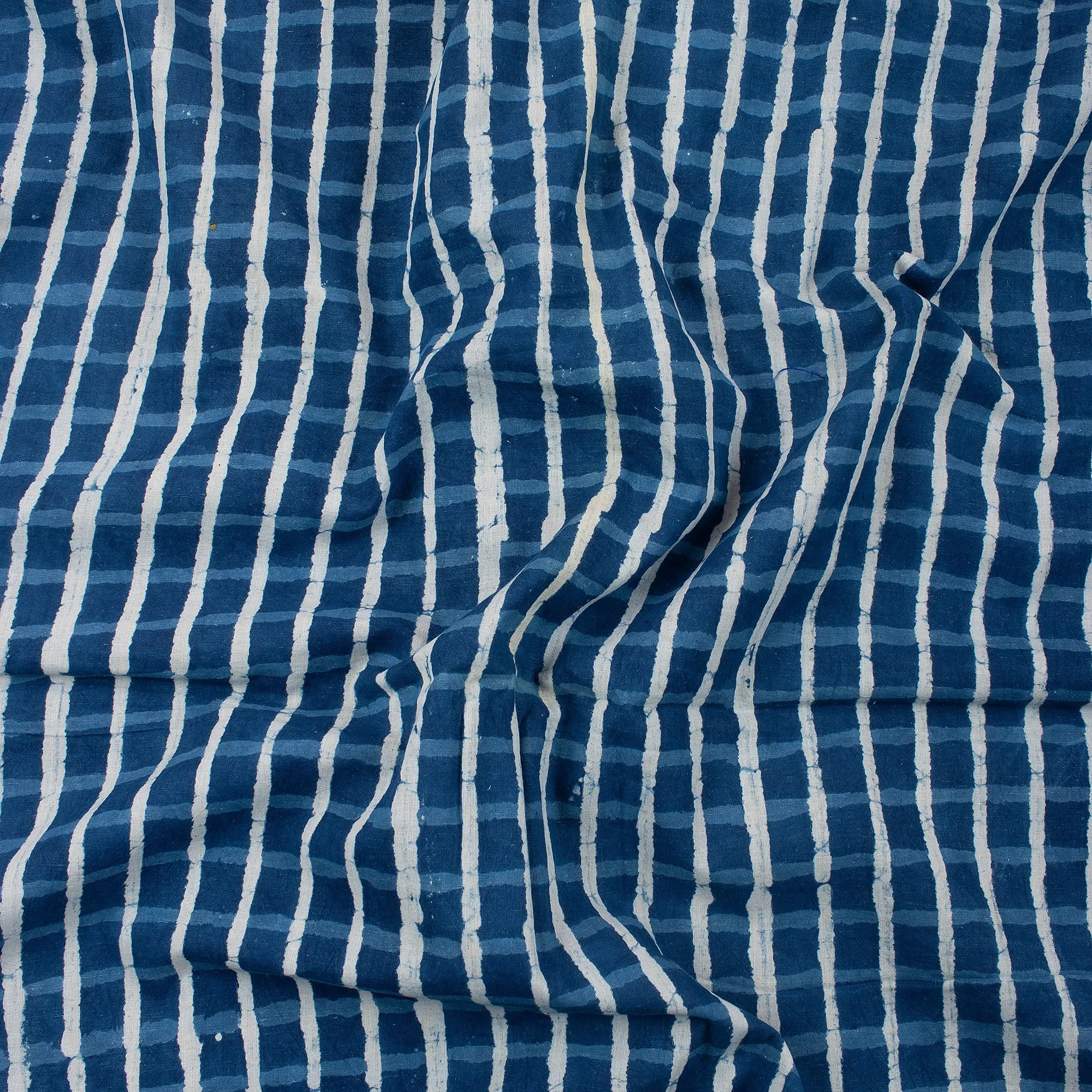 Hand Block Striped Indigo Cotton Fabric