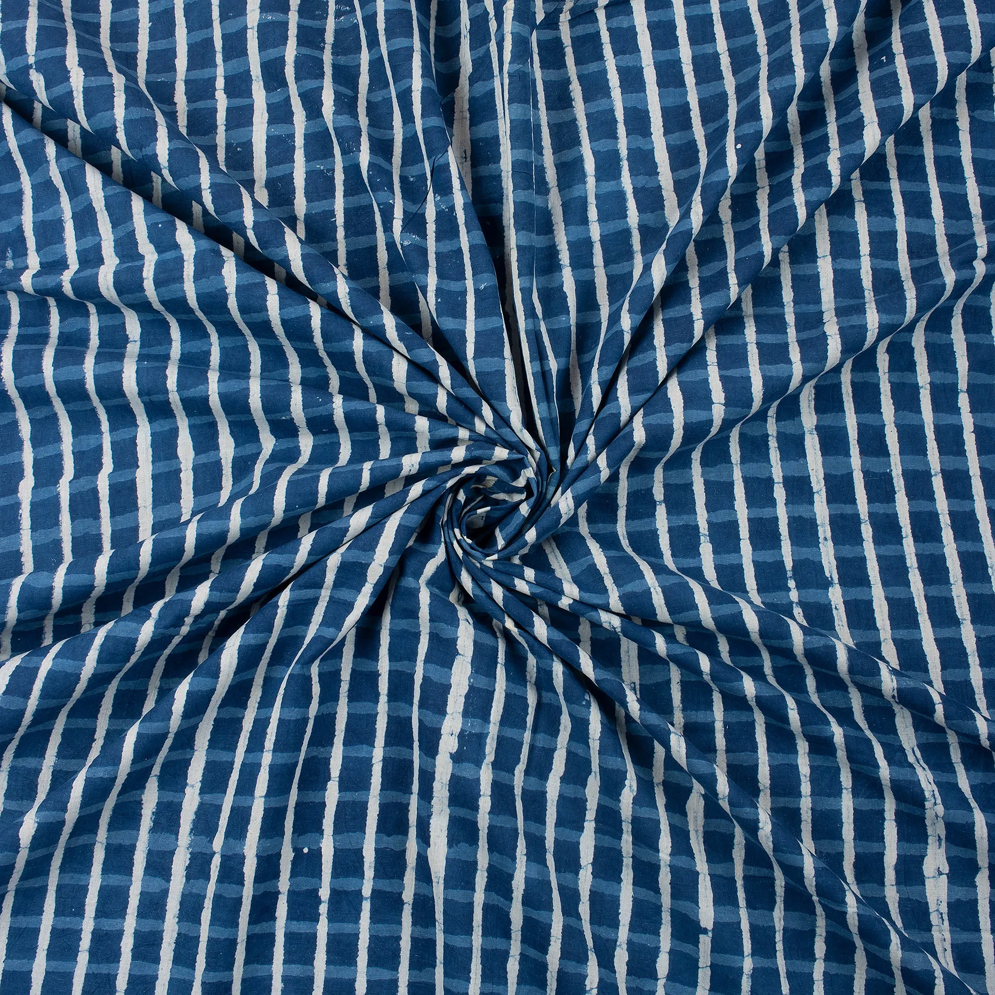 Hand Block Striped Indigo Cotton Fabric