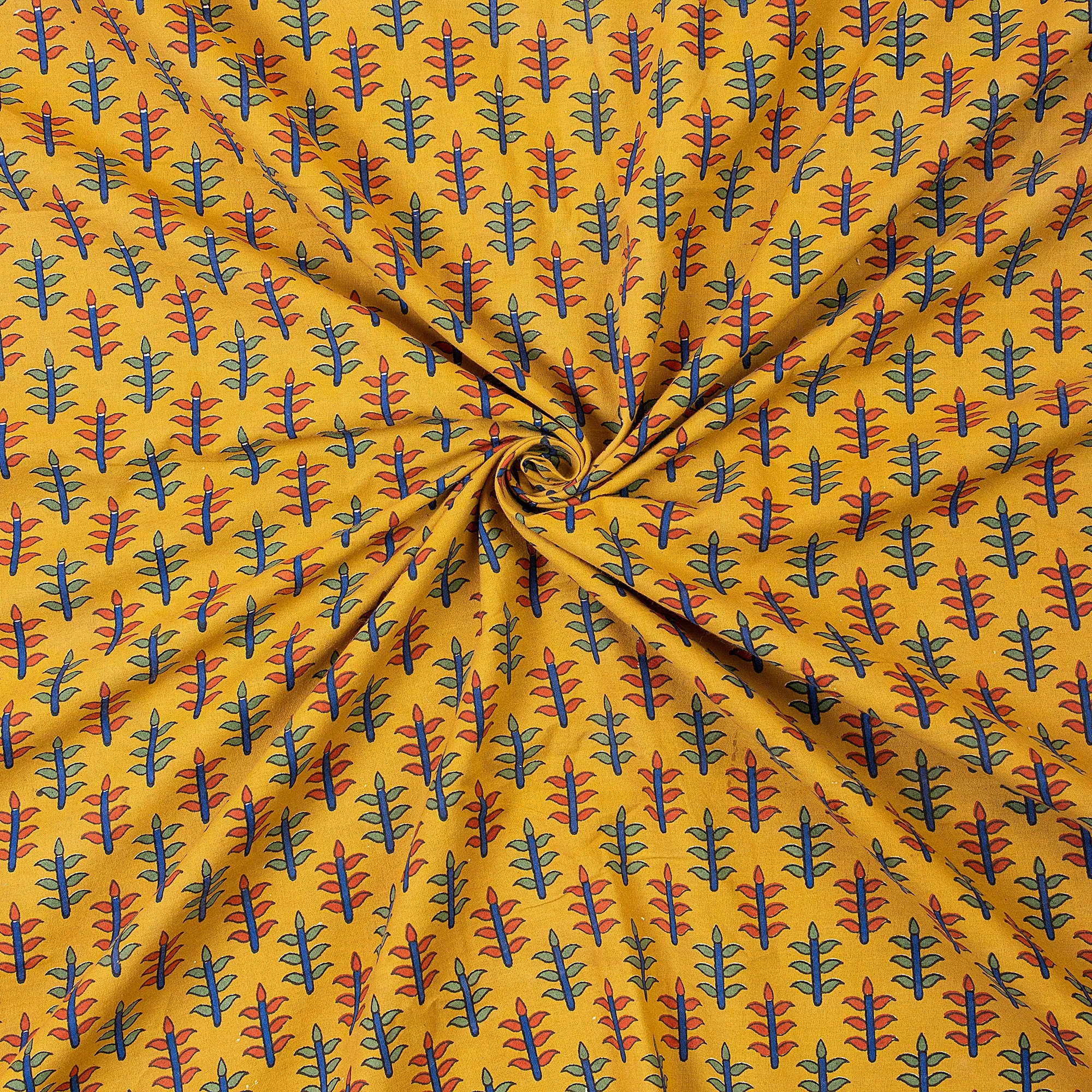 Handmade Natural Dyed Yellow Printed Cotton Fabric