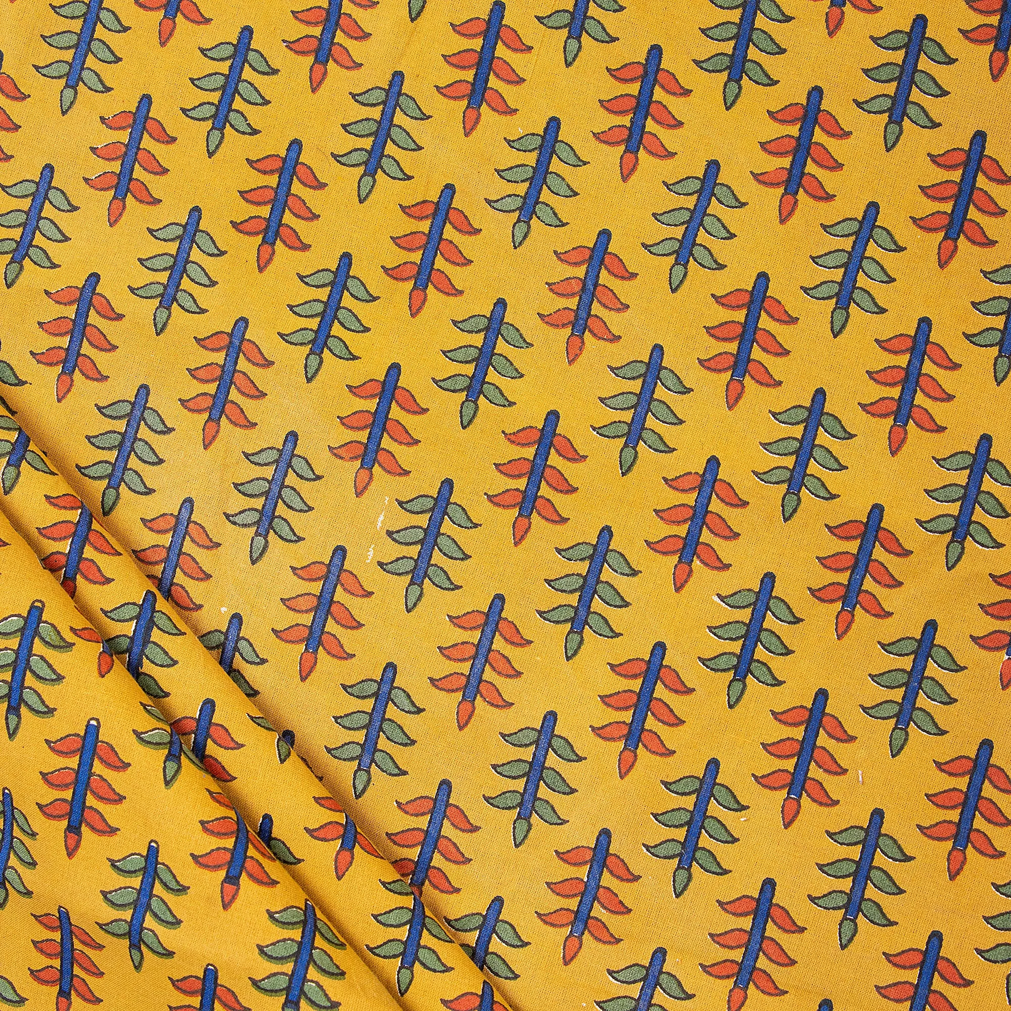 Handmade Natural Dyed Yellow Printed Cotton Fabric